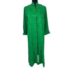VINTAGE 60s Nancy Lang Hawaiian Green Silk Loungewear Robe Dress Small/Petite